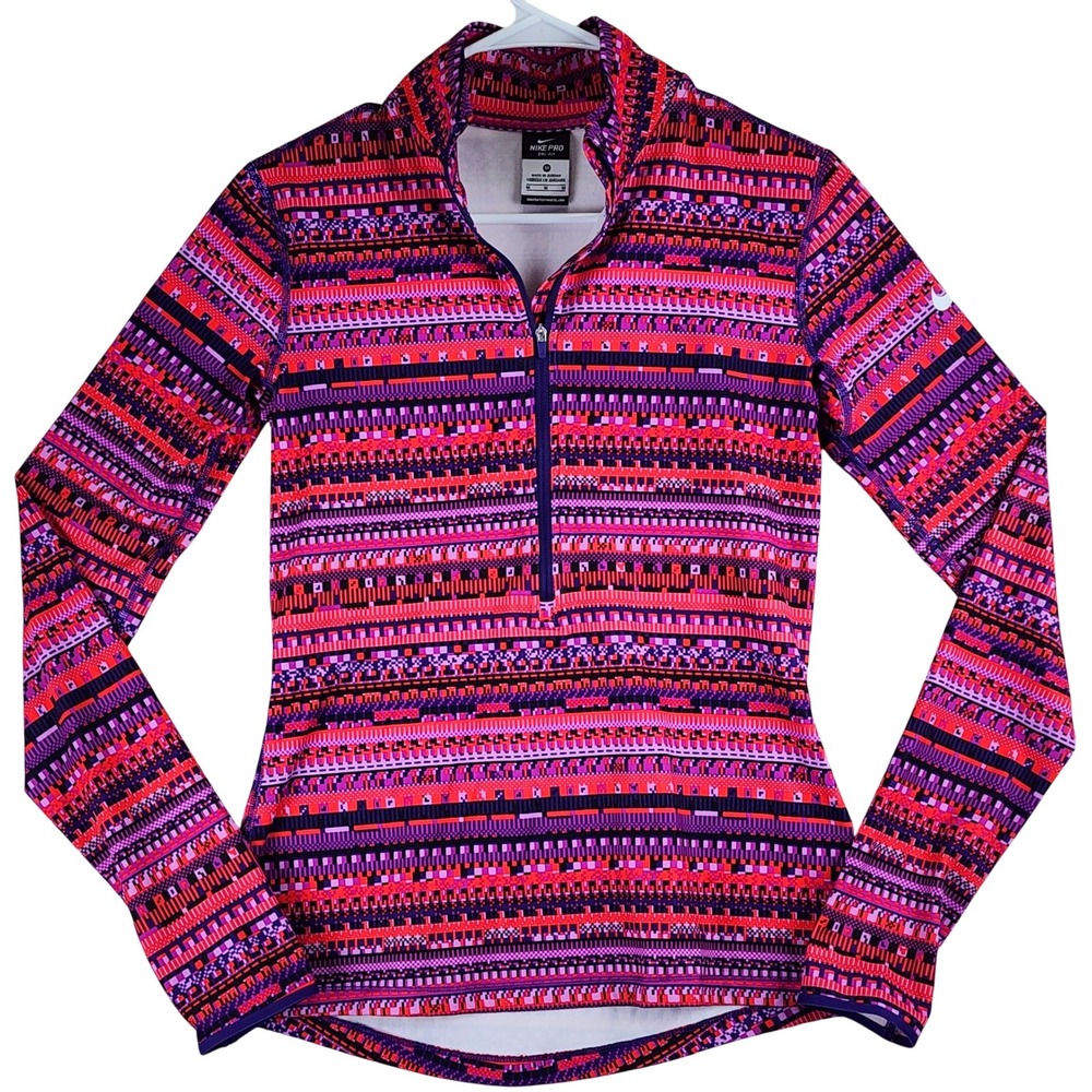 Nike Pro Dri-FIT 1/4 Zip Pullover Women‎ Medium Pink Purple Geometric Athletic